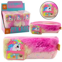 Plüsch-Einhorn-Federmäppchen mit glänzenden rosa Einhorn-Elementen