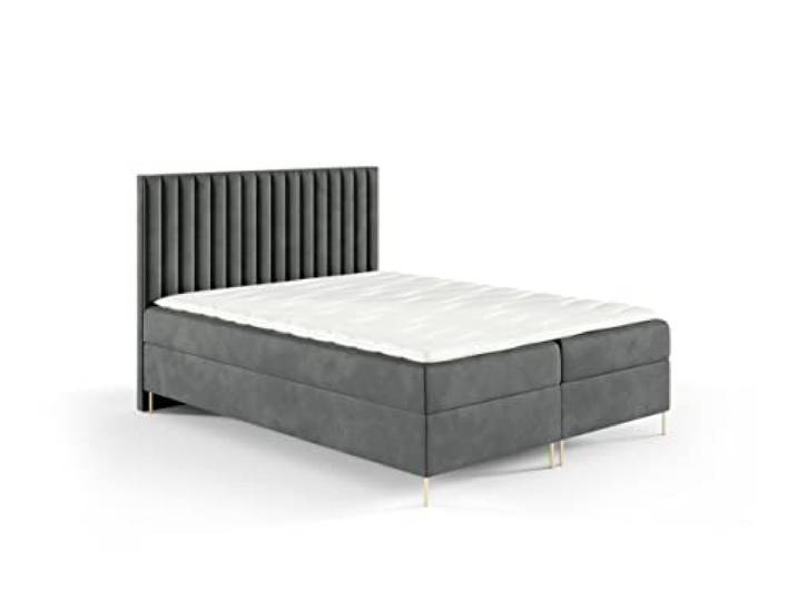 Sofello Polsterbett Lilly Schwarze oder goldene Beine Steppung - Bett aus Velour aus Samt mit Holz Lattenrost 180x200 cm (Riviera 91 - grau, 180x200)