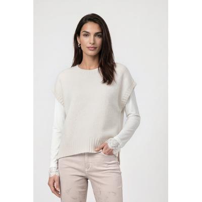 Pullunder MONARI "Pullunder Lurex", Damen, Gr. 44, beige (creamweiß), Strick, Obermaterial: 43% Polyacryl, 39% Viskose, 8% Polyester, 4% Polyamid, 4% metallisierte Fasern, 2% sonstige Fasern, unifarben, regular fit taillenbedeckt, Rundhals, Pullover...