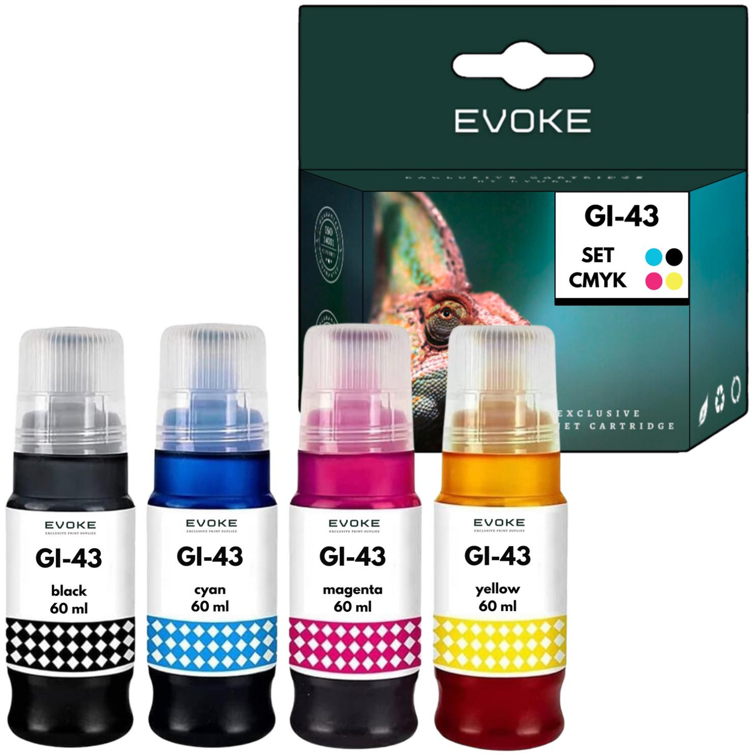 Evoke inktset compatibel met Canon GI-43, 4 stuks (CMYK), 240 ml, geschikt voor PIXMA G540, G550, G640, G650