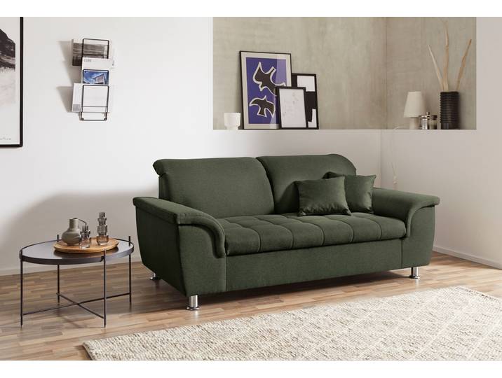 2-Sitzer DOMO COLLECTION FRANZI zeitlos & elegant, moderne Sitzheftung , grün, B:190cm H:81cm T:105cm, Sofas, 2-Sitzer, wahlweise mit Kopfteilverstellung, inklusive Zierkissen