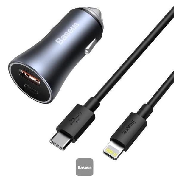 Baseus Golden Contactor Max car charger, USB + USB-C, 60W (gray) (CGJM000113)
