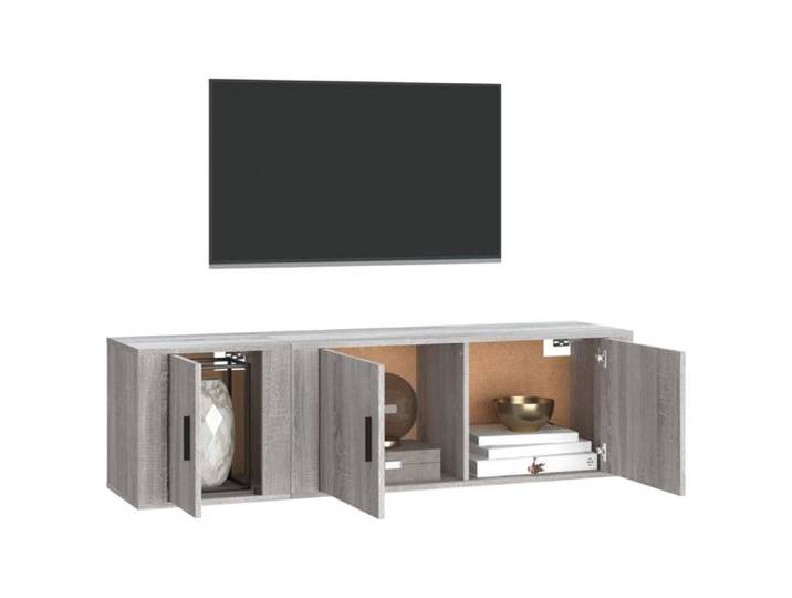 Promo 2026 Jeu de meubles TV 2 pcs banc TV meuble hifi vidaxl TABLE TV - sonoma gris - Bois d'ingénierie - M5850653