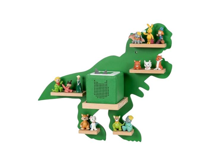 Relaxdays Regal Holzfarben Dino mit Magnetleisten, Grün, Holzwerkstoff, Holz, 59x45x15 cm, Wohnzimmer, Regal, Wandregal