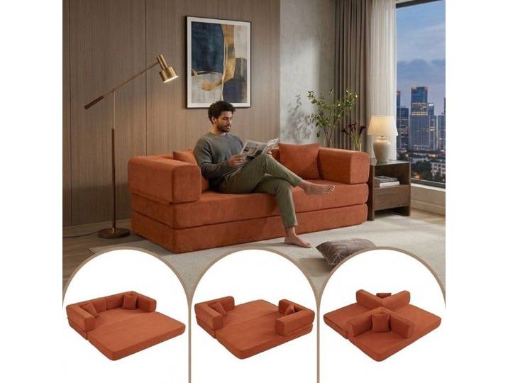 Canapé lit convertible couleur orange Lit pliant en velours côtelé 200×100×70cm pour le salon la chambre et le studio