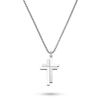 Kette mit Anhänger S.OLIVER "Schmuck Geschenk Edelstahl Halskette Cross, Kreuz", edelstahlfarben, Halsketten, Herren, Edelstahl, L: 55 B: 2mm, B:2mm