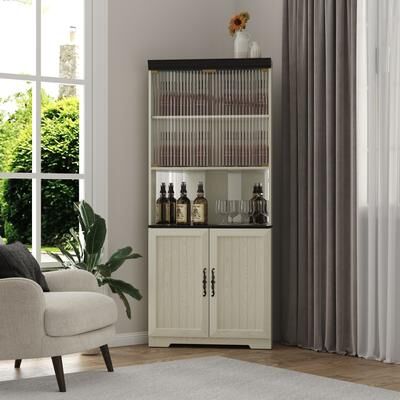 Kodotan sofa "70.86""(180cm) Tall Free Standing Corner Storage Cabinet, 5 Tiers Wine Cabinet With Tempered Glass Doors, Adjustable Shelves"