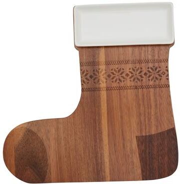 Tabletops Gallery Set of 2 Stocking Acacia Wood Serving Board with Ceramic Bowl