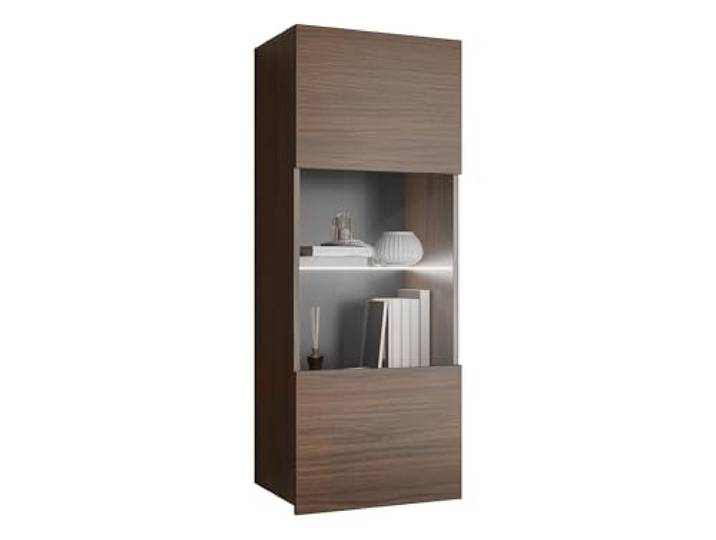 Mirjan24 Hängevitrine Calabrini BR05 (Nuss Warmia, weißer LED) Moderne grifflose Wandvitrine mit gehärtetem Glas und Ablagefächern für das Wohnzimmer