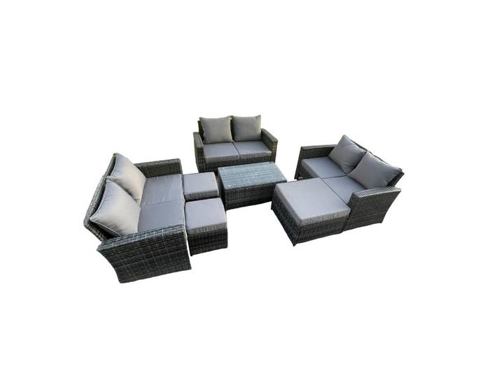 Fimous Gartensofa Hohe Rückenlehne Polyrattan Dunkelgrau 9-Sitzer, Metall, rechteckig, Gartenmöbel, Gartengarnituren, Gartenmöbel-Sets