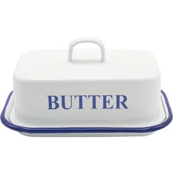 Butterdose Email, weiß/blau, Höhe: 90 mm, Länge: 170 mm, Breite: 120 mm