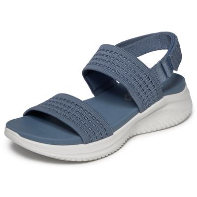 Sandale SKECHERS "ULTRA FLEX 3.0 SANDAL", Damen, Gr. 39, Textil, graublau, Strukturmuster, Schuhe Sandale, Sommerschuh, Freizeitschuh mit Klettverschluss