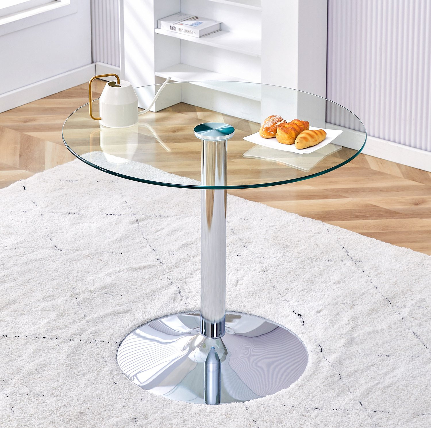 CHICFURN Bartafel - Rond - Transparant glazen blad - Zilver