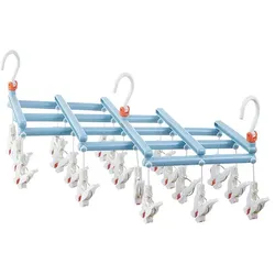 Praktischer klappbarer Wäschebügel mit Clips, 19 Clips, hellblau