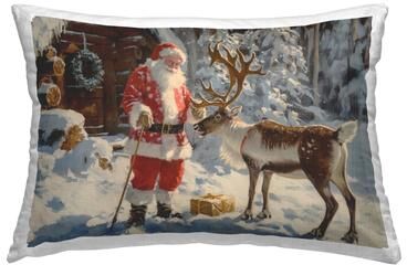 Stupell Santa with Reindeer Scene Decorative Printed Throw Pillow Design by Imagine It Images