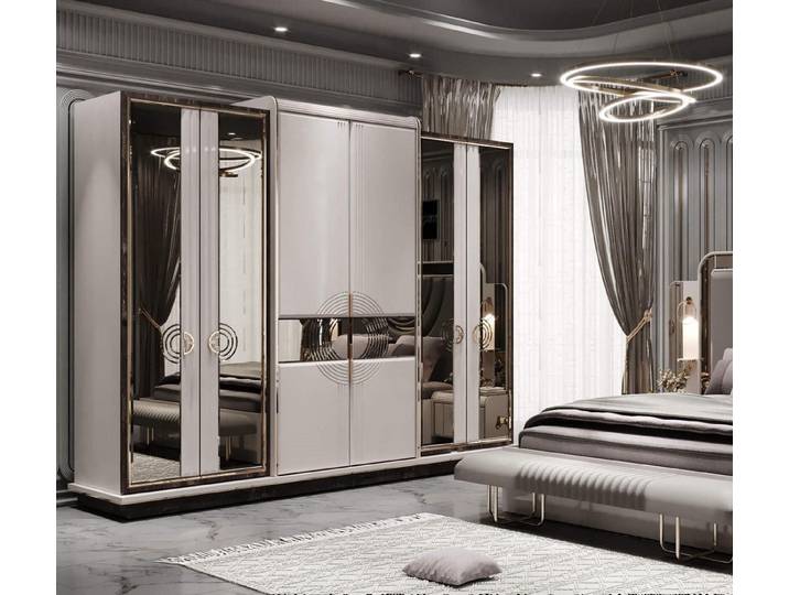 JVmoebel Kleiderschrank Eleganter Kleiderschrank in Grau im modernen Art-Déco-Stil