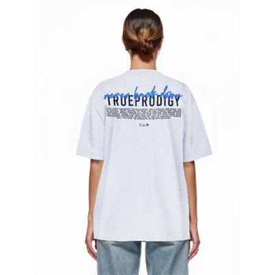 Oversize-Shirt TRUEPRODIGY "Lior F Logo Print Oversized Rundhals", Damen, Gr. XL, grau (graumelange), Obermaterial: 50% Baumwolle CO. 50% Polyester PES., Rundhals, Shirts