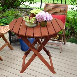 Kleiner Gartentisch Holz Beistelltisch Balkontisch klein rund, klappbar Eukalyptus 100% FSC geölt, DxH 45x50 cm
