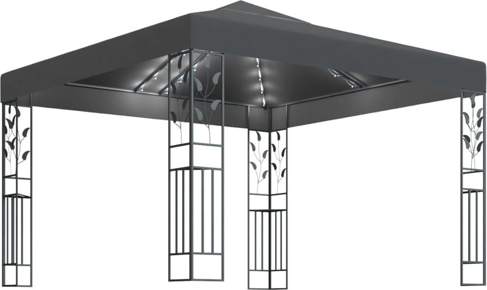 vidaXL Paviljoen met LED-lichtketting, 3 x 3 meter, antraciet