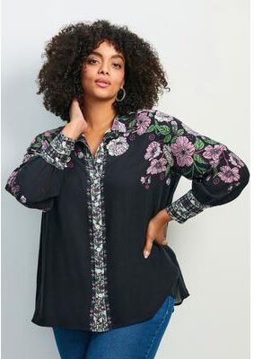 Plus Size Women's La Luna Button Down Shirt by Avenue in Fantasy (Size 14)