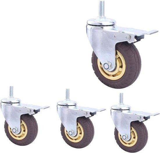 WAN Zwenkwielen Set - Industriële Wielen voor Meubels - Stille Rubberen Loop - 3 Inch - Zwart