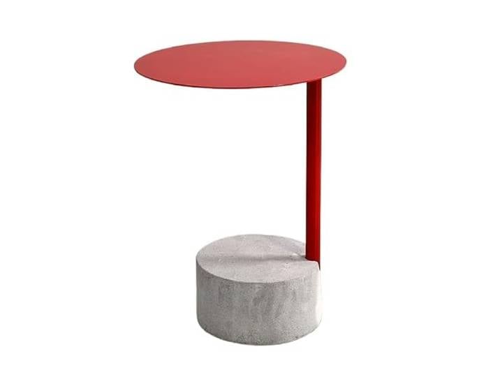 YCCHAH Sofatisch Wohnzimmer-Sofa-Nachttisch, Zement-Außenbalkontisch, runder, stilvoller und praktischer beweglicher Couchtisch Wohnzimmer-Beistelltisch(Red)