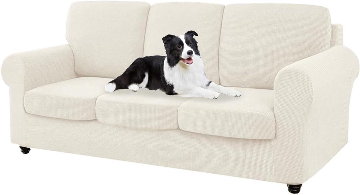 Stretch Jacquard Bankhoes voor Sofa - Meubels Beschermen - Aparte Kussenhoezen - Ivory