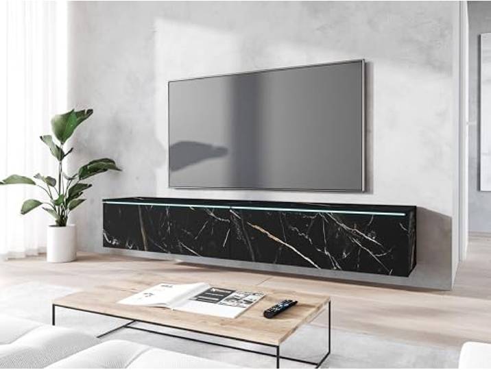 MINIO go for it - TV Schrank Donna Breite 180 cm Lowboard mit LED Stehend oder Hängend, Fernsehschrank für das Wohnzimmer, Laminierte Spannplatte, San Sebastian / San Sebastian