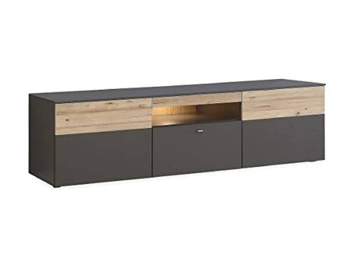 Loungedreams Ameysford TV Bank, mit Holzapplikation, anthrazit/Natur, 209,8 x 52 x 59,3 cm, inkl. Beleuchtung, TV-Möbel