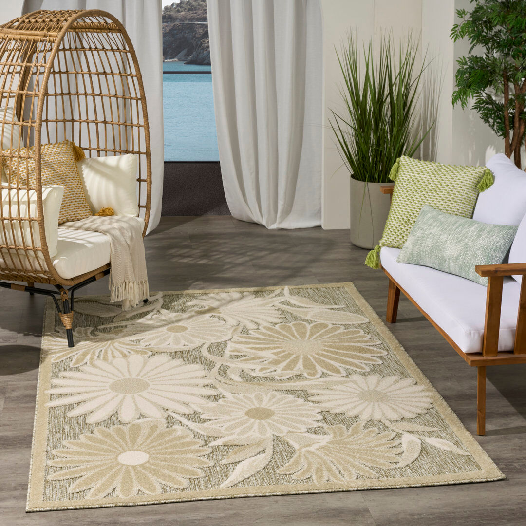 Lark Manor Floral Indoor/Outdoor Ivory Sage Area Rug IVORY SAGE Rectangle 274 x 366 cm