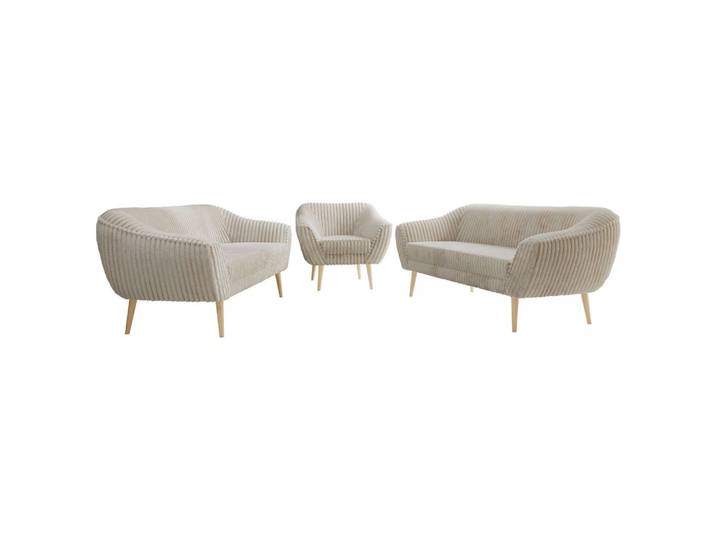 SITZGARNITUR PIRS 3+3+1 - Beige Cord - Holzbeine