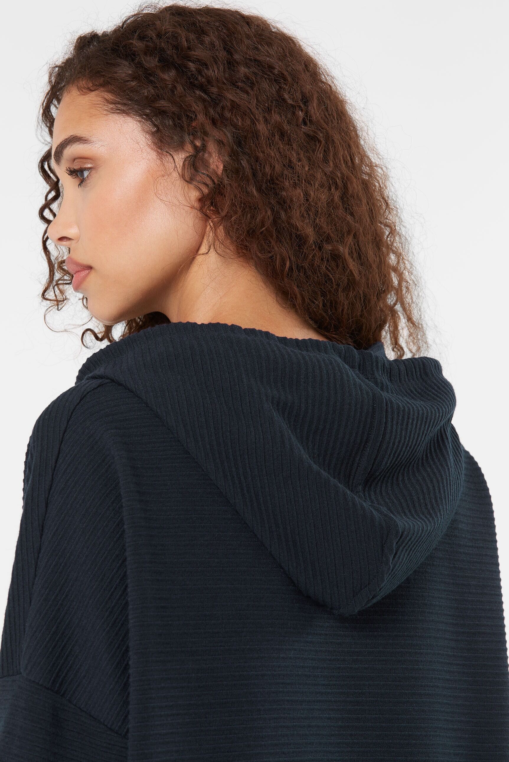 Kapuzensweatshirt SENSES.THE LABEL, Damen, Gr. M, blau, Sweatware, Material: 100% Polyester, Strukturmuster, regular fit normal, Rundhals, eingesetzt elastischer Bund, Sweatshirts, mit verkürzten Ärmeln