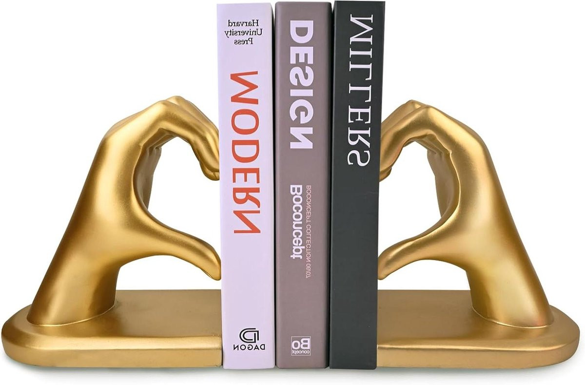 Gouden hartvormige boekensteunen voor decoratie en organisatie, Lengte: 26 cm