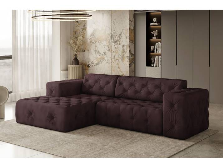 Kaiser Möbel Ecksofa, stark gesteppt, weich, elegant LUX stoff Whisper Links Rotwein