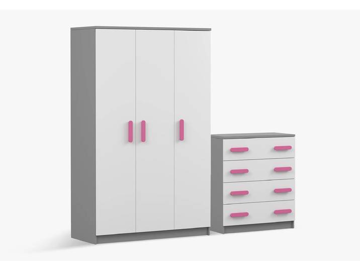 Drehtürenschrank und Kommode 2er-Set JONAS II 19/JONAS II 02 Grau Weiß Rosa
