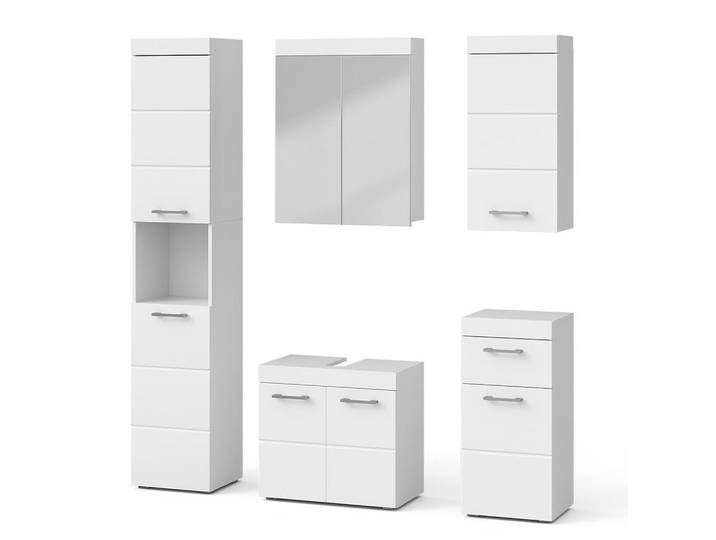 Vicco Badmöbel-Set Luna, Weiß, 5-teilig, 14 Fächer, 1 Schubladen, nicht einzeln stellbar,Rechteckig, 60x56x34 cm, Badezimmer, Badmöbelsets & Badmöbelserien, Badmöbel-Sets