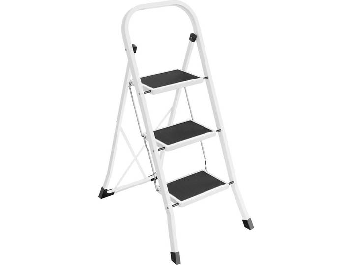 Boxxx Klapptrittleiter, Schwarz, Weiß, Metall, Kunststoff, 46.5x117x74.5 cm, rutschfeste Stufen, standsicher, Klappsicherung, Haushalt & Reinigung, Leitern