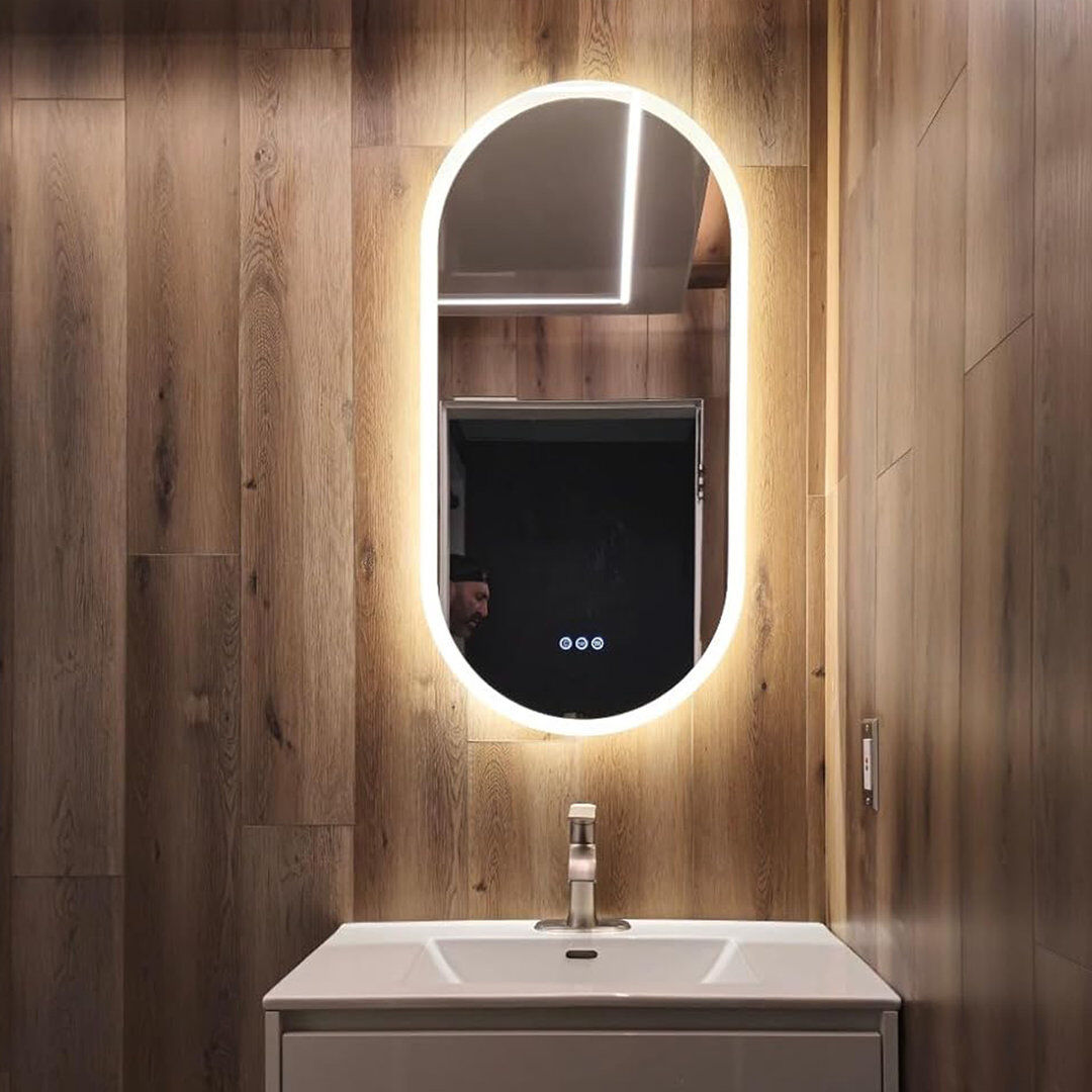 Metro Oval LED Wall Mirror Silver 100cm H x 50cm W