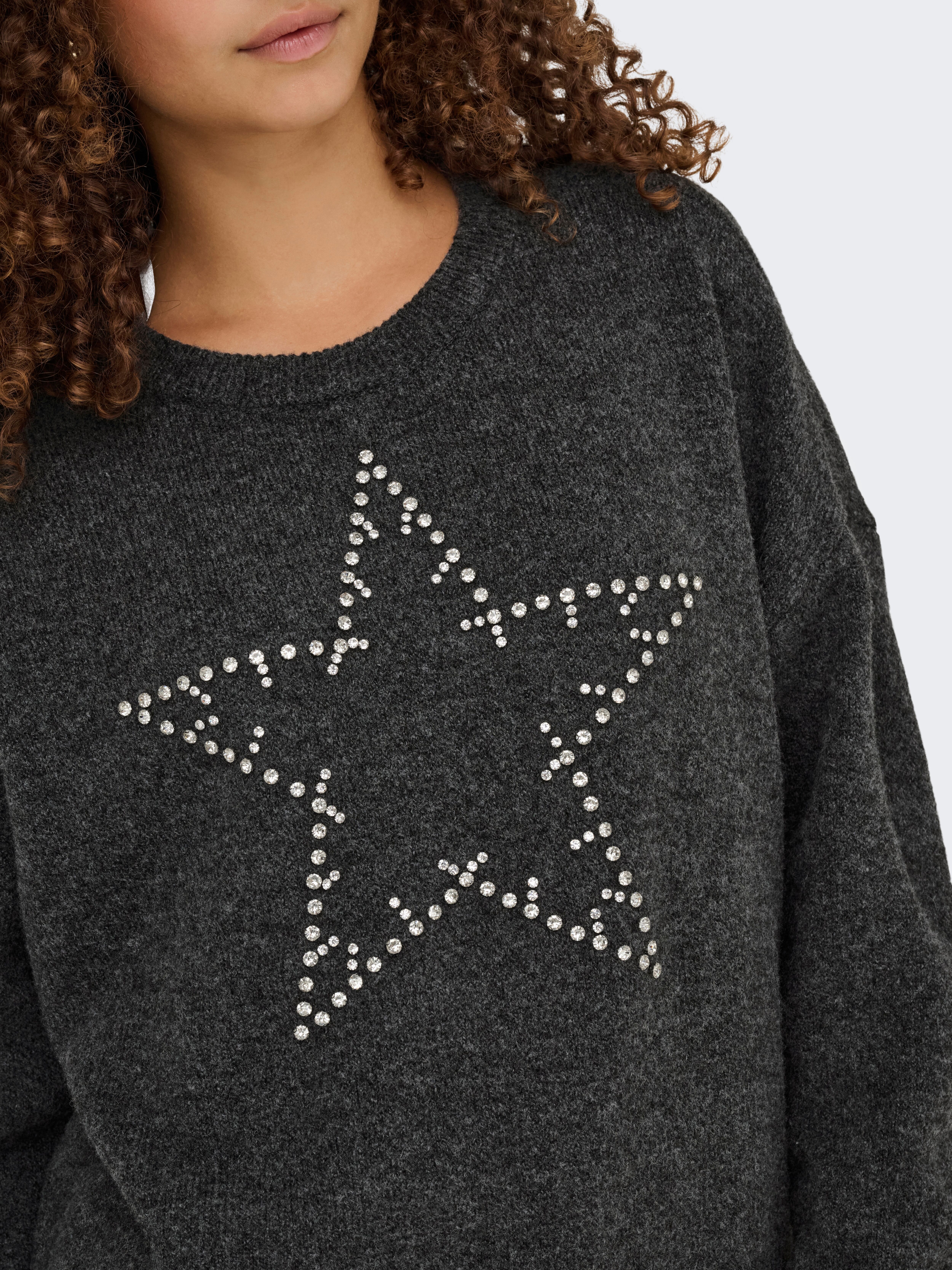 Strickpullover ONLY "ONLRENATA LS O-NECK BLING KNT", Damen, Gr. M, silber (dunkelgrau melange detail:silber bling), Strick, Obermaterial: 93% Polyester, 4% Wolle, 3% Elasthan, meliert, regular fit, Rundhals, Rippstrickbündchen, Pullover Strickpullover dun