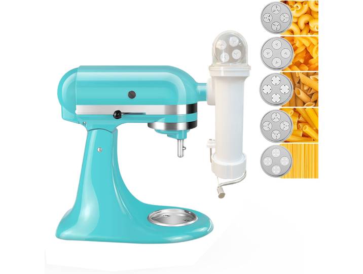 Machine à pâtes 5 en 1, compatible avec toutes les mixeurs sur socle KitchenAid, en plastique, adaptée pour la préparation de spaghetti, de macaroni et d'autres pâtes.