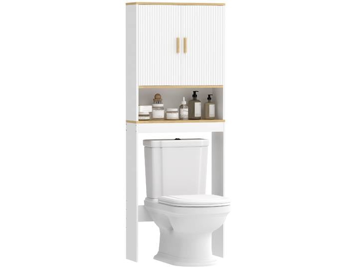 Meuble Wc Rangement Au-dessus Des Toilettes - Homcom - 3 Niveaux - Étagères Ajustables - Bois - 60x20x165cm - Blanc Et Chêne