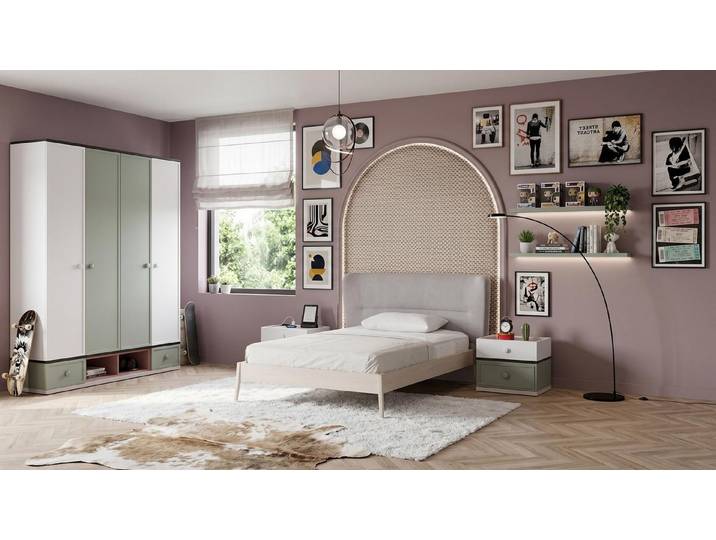 Xlmoebel Jugendzimmer-Set Graues Jugendzimmer Bett großer Kleiderschrank Nachttische hochwertig, (4-tlg., 4-tlg)