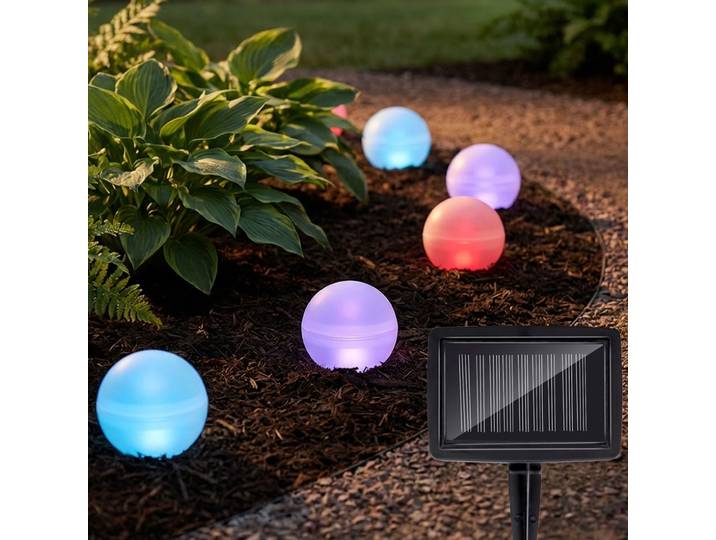 5 Solar Kugellampen mit Erdspiess, Warmweiss- und RGB-Beleuchtung