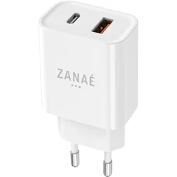 Zanaé USB-C & USB-A 20W Schnellladegerät für Smartphone & Tablet (20 W), USB Ladegerät, Weiss