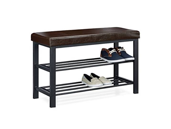 Relaxdays Schuhbank, 6-8 Paar Schuhe, Schuhregal zum Sitzen, braun
