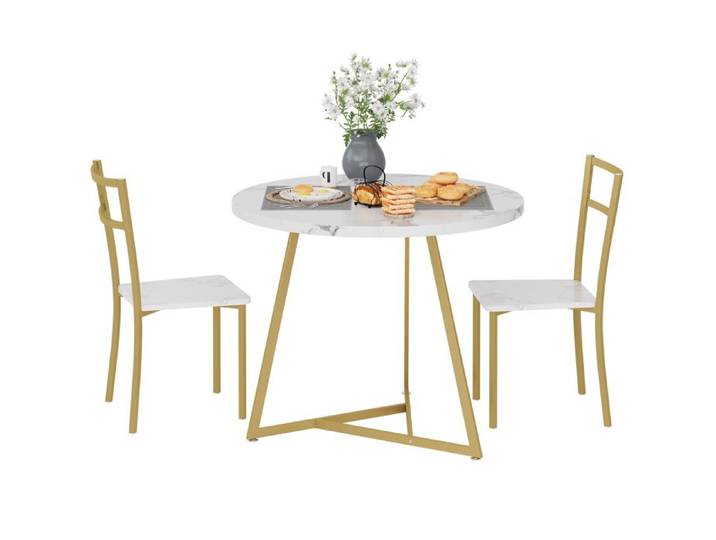 Ensemble table et 2 chaises table de cuisine 80x80x76cm rond Plateau de table en marbre Blanc