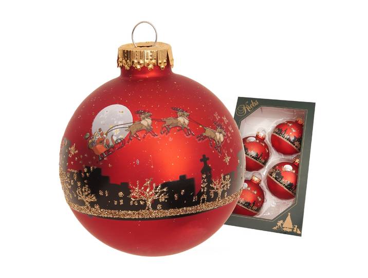 Weihnachtsbaumkugel KREBS GLAS LAUSCHA Weihnachtskugel Santa mit Rentieren rot 7cm , rot, B:7cm H:7cm T:7cm Ø:7cm, Glas, Weihnachtsbaumkugeln, Weihnachtsbaumkugel, Dekoriert mit Liebe zum Detail