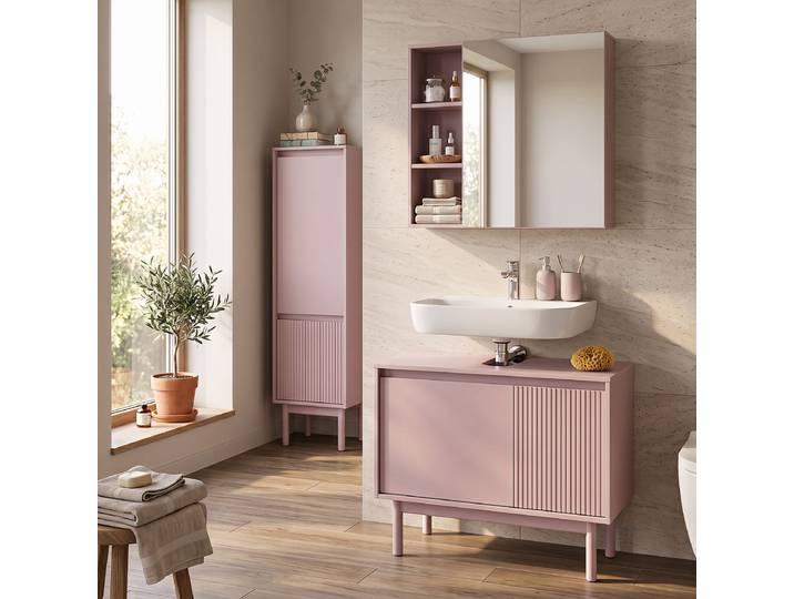 Meuble midi en bois massif Uni 44 x 138 x 35cm Rose foncé/Mauve