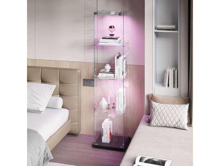 Vitrine en Verre avec Led Meuble Vitrine en Verre Vitrine Meuble 1 Portes 4 éTages Noir