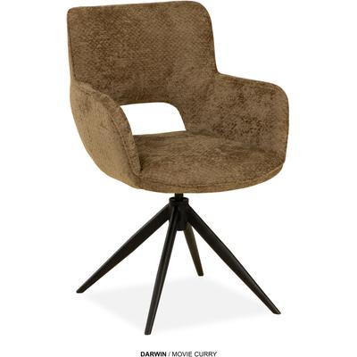 Esszimmerstuhl OMG DESIGN "Darwin", curry, schwarz, curry, B:58cm H:85cm T:65cm, Polyester, Stühle, Esszimmerstuhl, Drehstuhl mit auto-return, Armlehnenstuhl